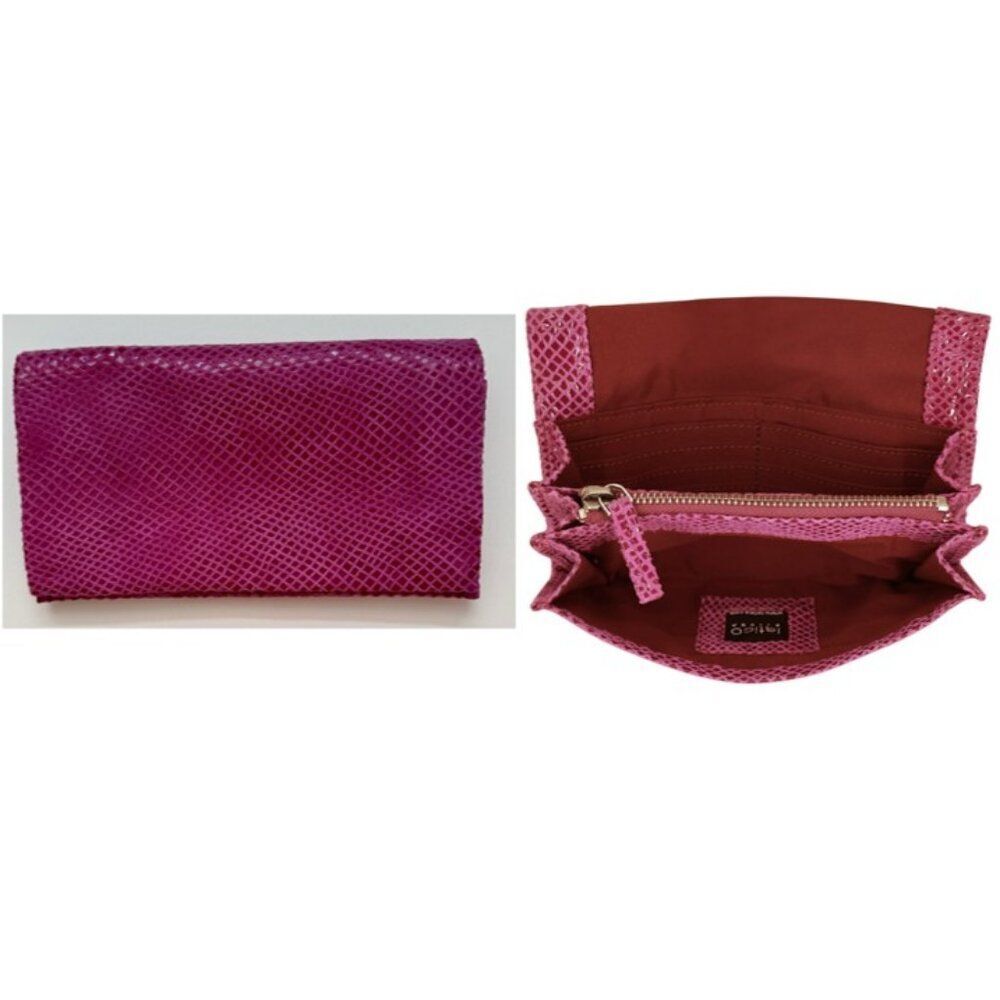 Latico Gio NEW Wallet Full-grain Leather Clutch Foil Pink Purple No Tags